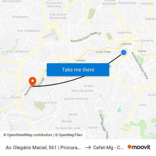 Av. Olegário Maciel, 561 | Procuradoria Da Justiça 2 to Cefet-Mg - Campus II map