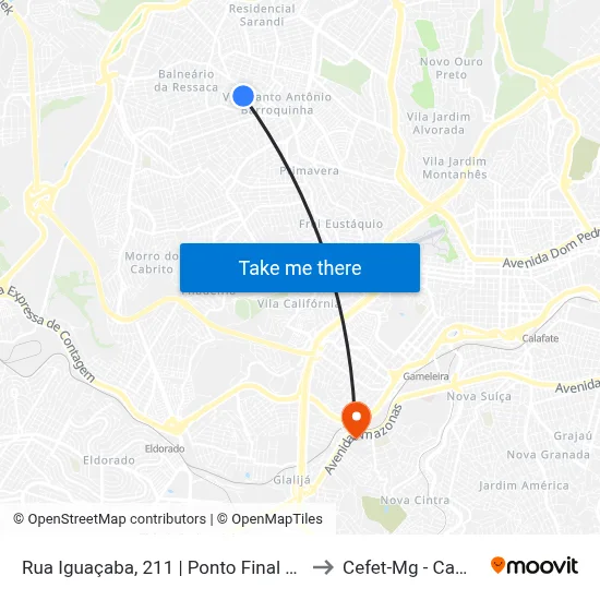 Rua Iguaçaba, 211 | Ponto Final 0402 0403 to Cefet-Mg - Campus II map