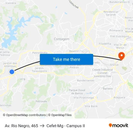 Av. Rio Negro, 465 to Cefet-Mg - Campus II map