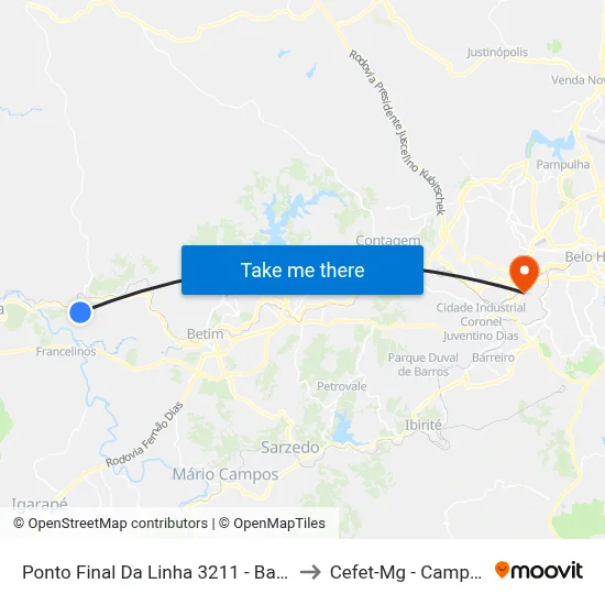 Ponto Final Da Linha 3211 - Bambas to Cefet-Mg - Campus II map
