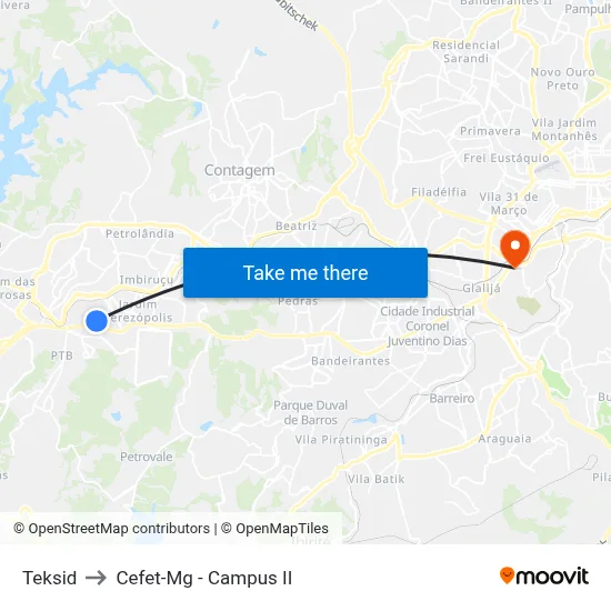 Teksid to Cefet-Mg - Campus II map