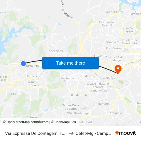 Via Expressa De Contagem, 12800 to Cefet-Mg - Campus II map