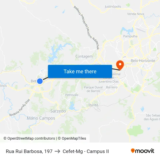 Rua Rui Barbosa, 197 to Cefet-Mg - Campus II map