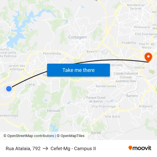 Rua Atalaia, 792 to Cefet-Mg - Campus II map
