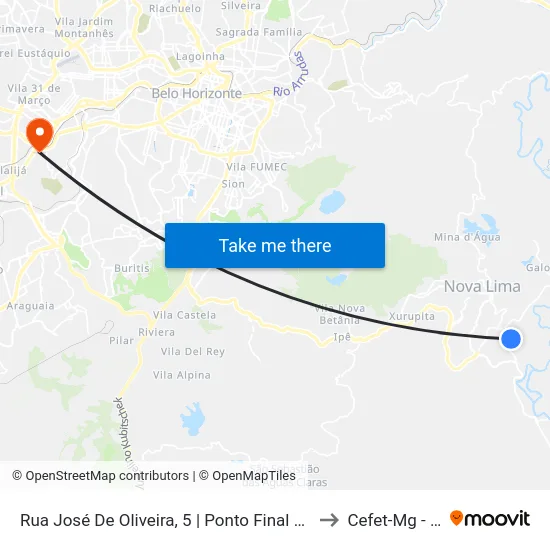 Rua José De Oliveira, 5 | Ponto Final Do Pólo Industrial Bela Fama to Cefet-Mg - Campus II map