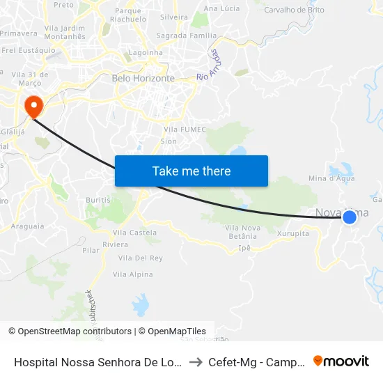 Hospital Nossa Senhora De Lourdes to Cefet-Mg - Campus II map