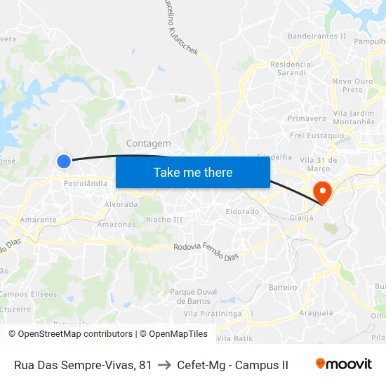 Rua Das Sempre-Vivas, 81 to Cefet-Mg - Campus II map