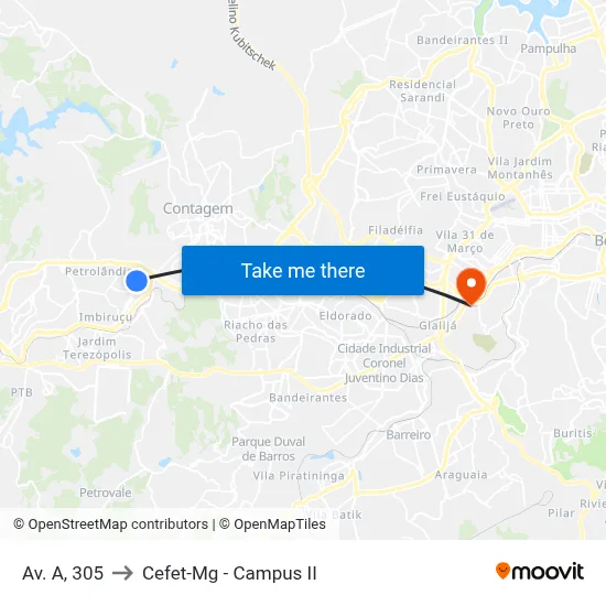 Av. A, 305 to Cefet-Mg - Campus II map