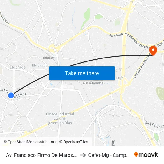 Av. Francisco Firmo De Matos, 100 to Cefet-Mg - Campus II map