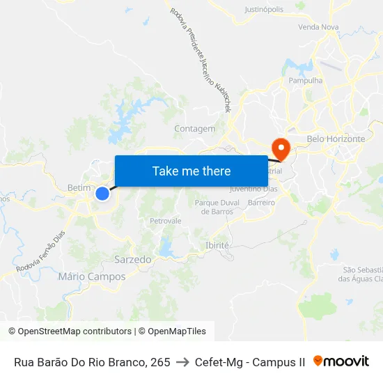 Rua Barão Do Rio Branco, 265 to Cefet-Mg - Campus II map