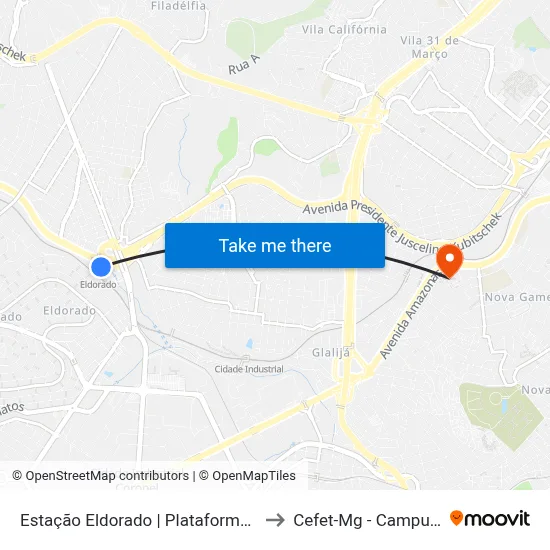 Estação Eldorado | Plataforma C3 to Cefet-Mg - Campus II map
