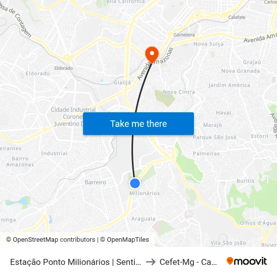 Estação Ponto Milionários | Sentido Barreiro to Cefet-Mg - Campus II map