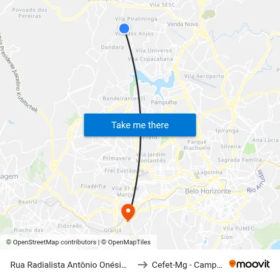Rua Radialista Antônio Onésimo, 26 to Cefet-Mg - Campus II map