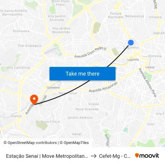 Estação Senai | Move Metropolitano - Sentido Bairro to Cefet-Mg - Campus II map