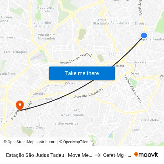 Estação São Judas Tadeu | Move Metropolitano - Sentido Bairro to Cefet-Mg - Campus II map