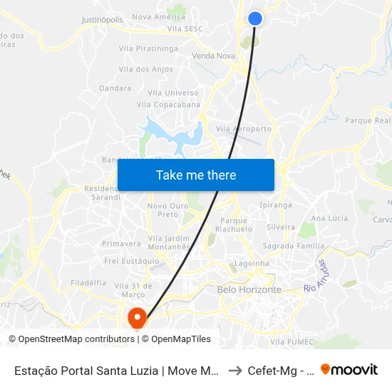 Estação Portal Santa Luzia | Move Metropolitano - Sentido Centro to Cefet-Mg - Campus II map