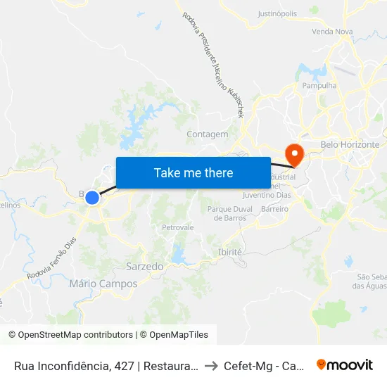 Rua Inconfidência, 427 | Restaurante Popular to Cefet-Mg - Campus II map