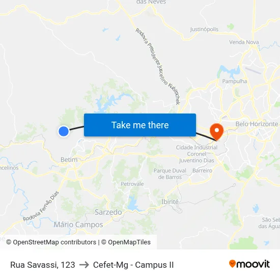 Rua Savassi, 123 to Cefet-Mg - Campus II map