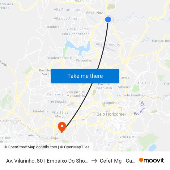 Av. Vilarinho, 80 | Embaixo Do Shopping Estação to Cefet-Mg - Campus II map