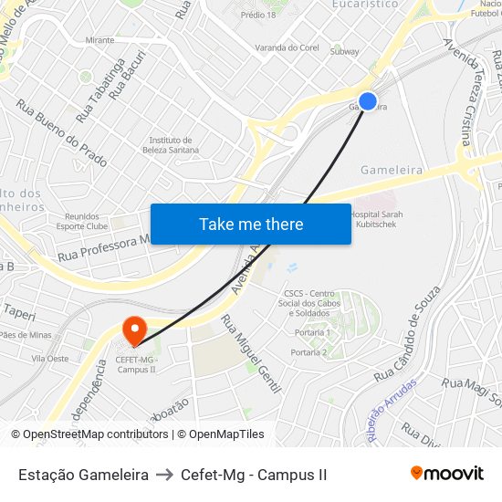 Estação Gameleira to Cefet-Mg - Campus II map