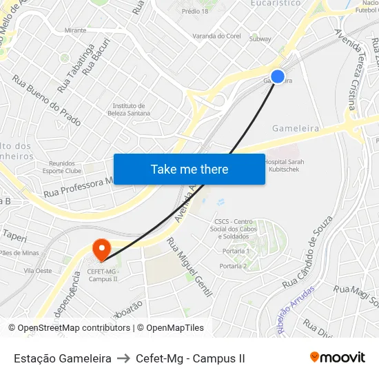 Estação Gameleira to Cefet-Mg - Campus II map