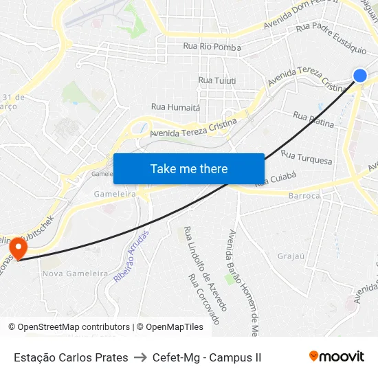 Estação Carlos Prates to Cefet-Mg - Campus II map