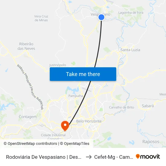 Rodoviária De Vespasiano | Desembarque to Cefet-Mg - Campus II map