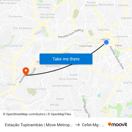 Estação Tupinambás | Move Metropolitano - Plataforma 2 A to Cefet-Mg - Campus II map