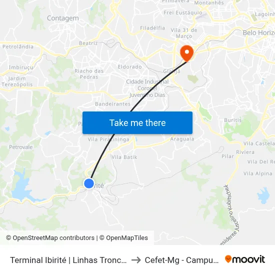 Terminal Ibirité | Linhas Troncais to Cefet-Mg - Campus II map