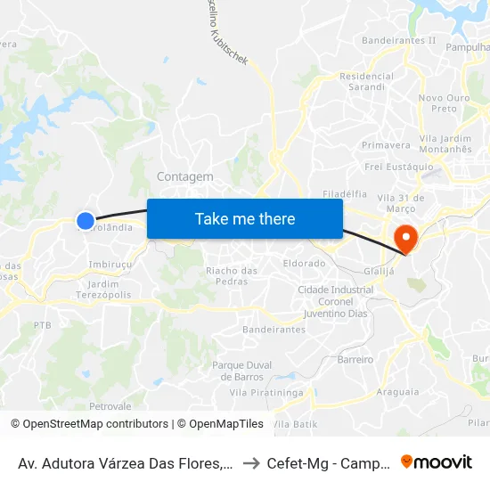 Av. Adutora Várzea Das Flores, 1119 to Cefet-Mg - Campus II map