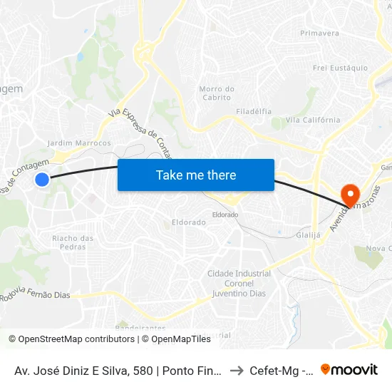 Av. José Diniz E Silva, 580 | Ponto Final Da Linha 7840 No Bela Vista to Cefet-Mg - Campus II map