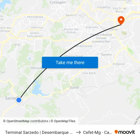 Terminal Sarzedo | Desembarque Linhas Troncais to Cefet-Mg - Campus II map