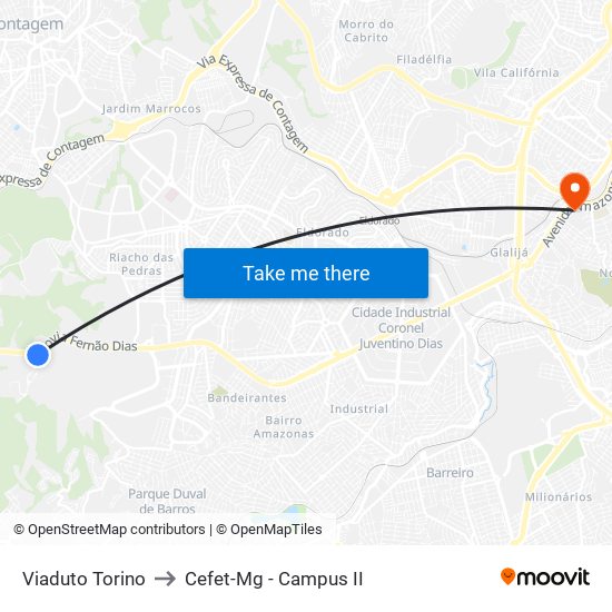 Viaduto Torino to Cefet-Mg - Campus II map