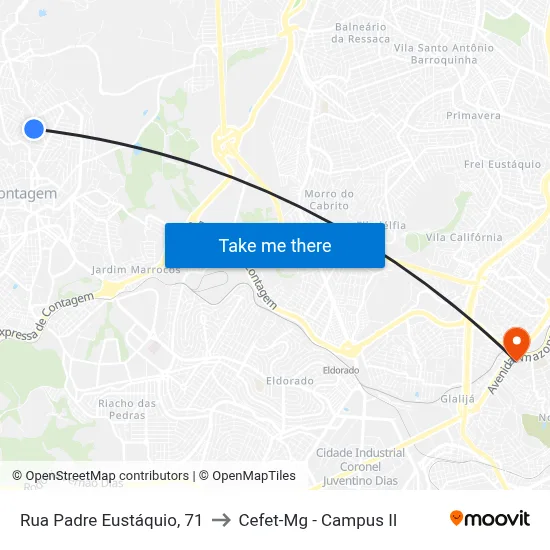 Rua Padre Eustáquio, 71 to Cefet-Mg - Campus II map