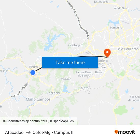 Atacadão to Cefet-Mg - Campus II map