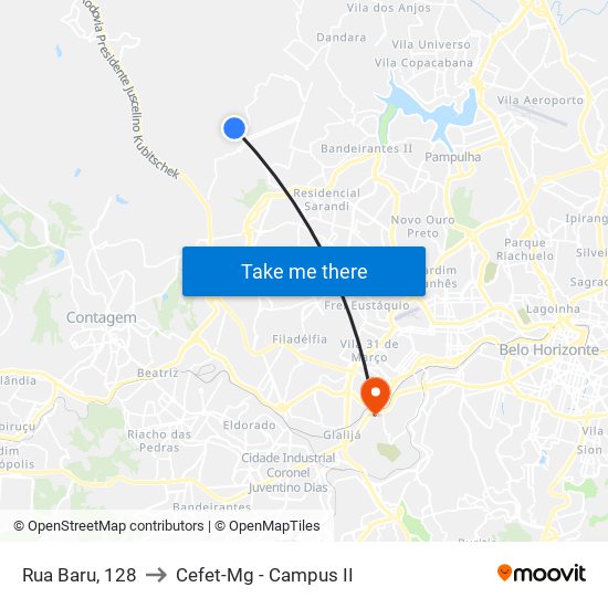 Rua Baru, 128 to Cefet-Mg - Campus II map