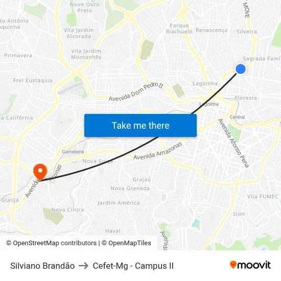 Silviano Brandão to Cefet-Mg - Campus II map