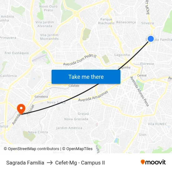 Sagrada Família to Cefet-Mg - Campus II map