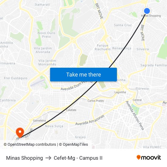 Minas Shopping to Cefet-Mg - Campus II map