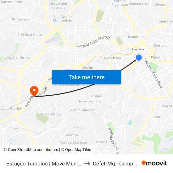 Estação Tamoios | Move Municipal to Cefet-Mg - Campus II map