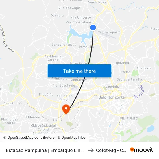 Estação Pampulha | Embarque Linhas Alimentadoras to Cefet-Mg - Campus II map