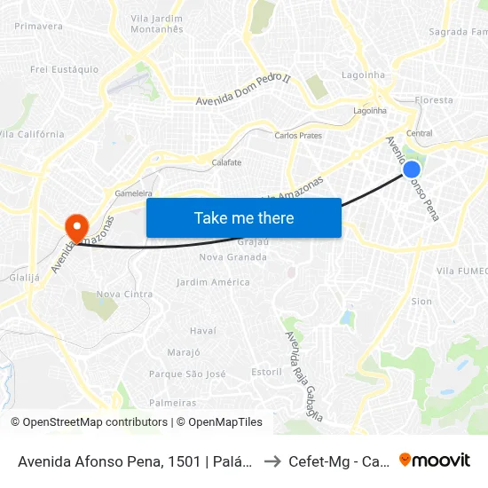 Avenida Afonso Pena, 1501 | Palácio Das Artes 1 to Cefet-Mg - Campus II map