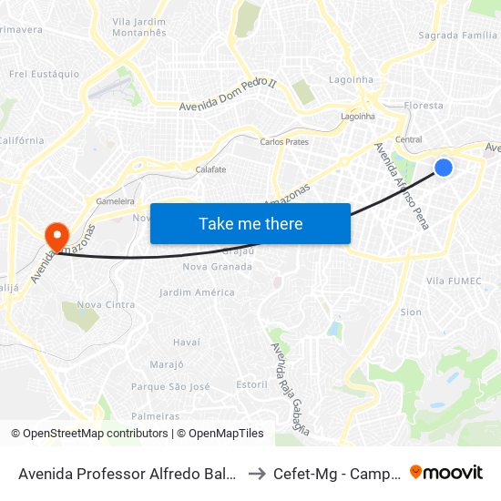 Avenida Professor Alfredo Balena 11 to Cefet-Mg - Campus II map