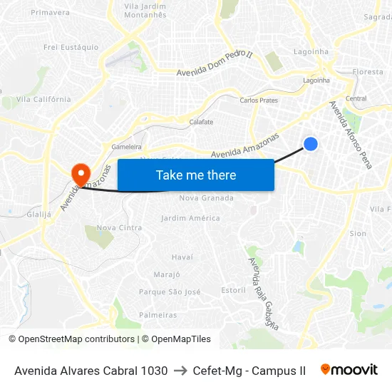 Avenida Alvares Cabral 1030 to Cefet-Mg - Campus II map