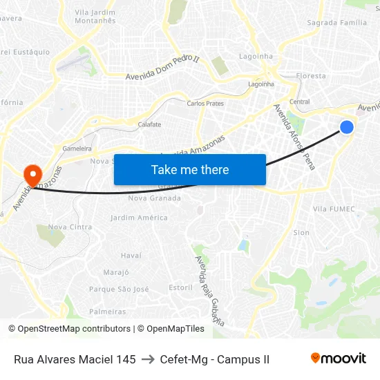 Rua Alvares Maciel 145 to Cefet-Mg - Campus II map