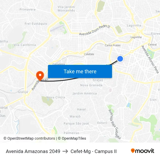 Avenida Amazonas 2049 to Cefet-Mg - Campus II map