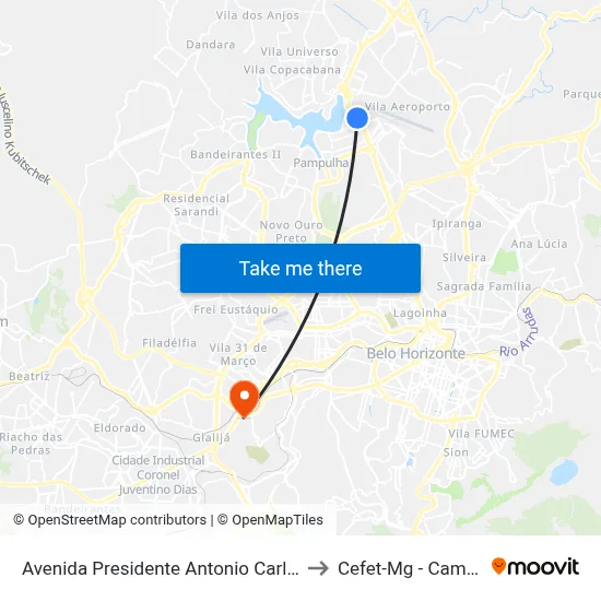 Avenida Presidente Antonio Carlos 8100 to Cefet-Mg - Campus II map