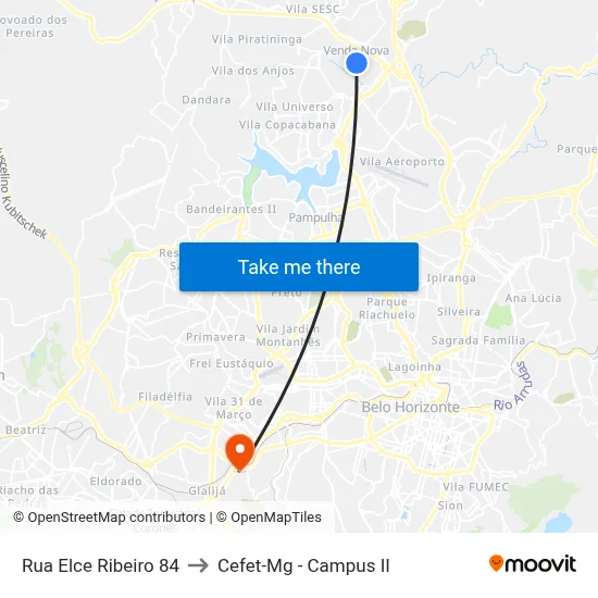 Rua Elce Ribeiro 84 to Cefet-Mg - Campus II map
