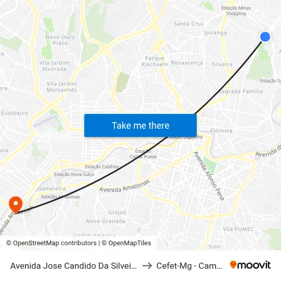 Avenida Jose Candido Da Silveira 2115 to Cefet-Mg - Campus II map
