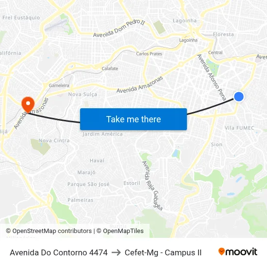 Avenida Do Contorno 4474 to Cefet-Mg - Campus II map